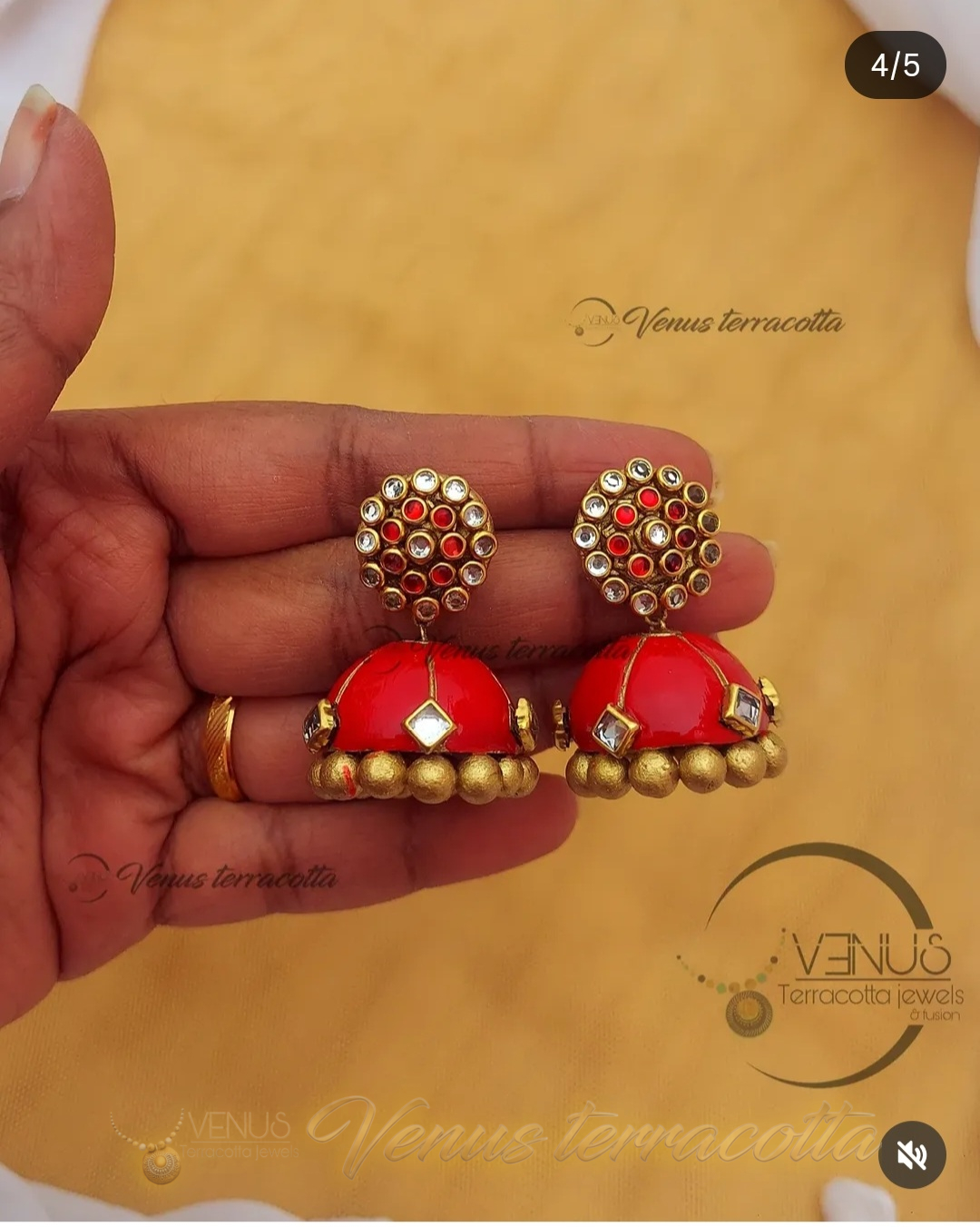 Semi Bridal Wear Set designed in red with green combo with sparkling stones embossed on it - Image 4